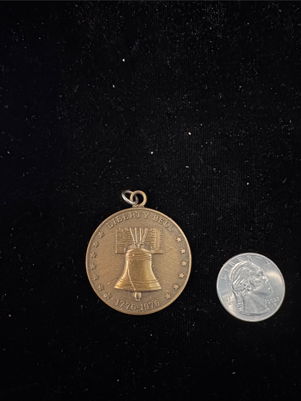 Liberty Bell Round Pendant Necklace Charm in Antique Gold
